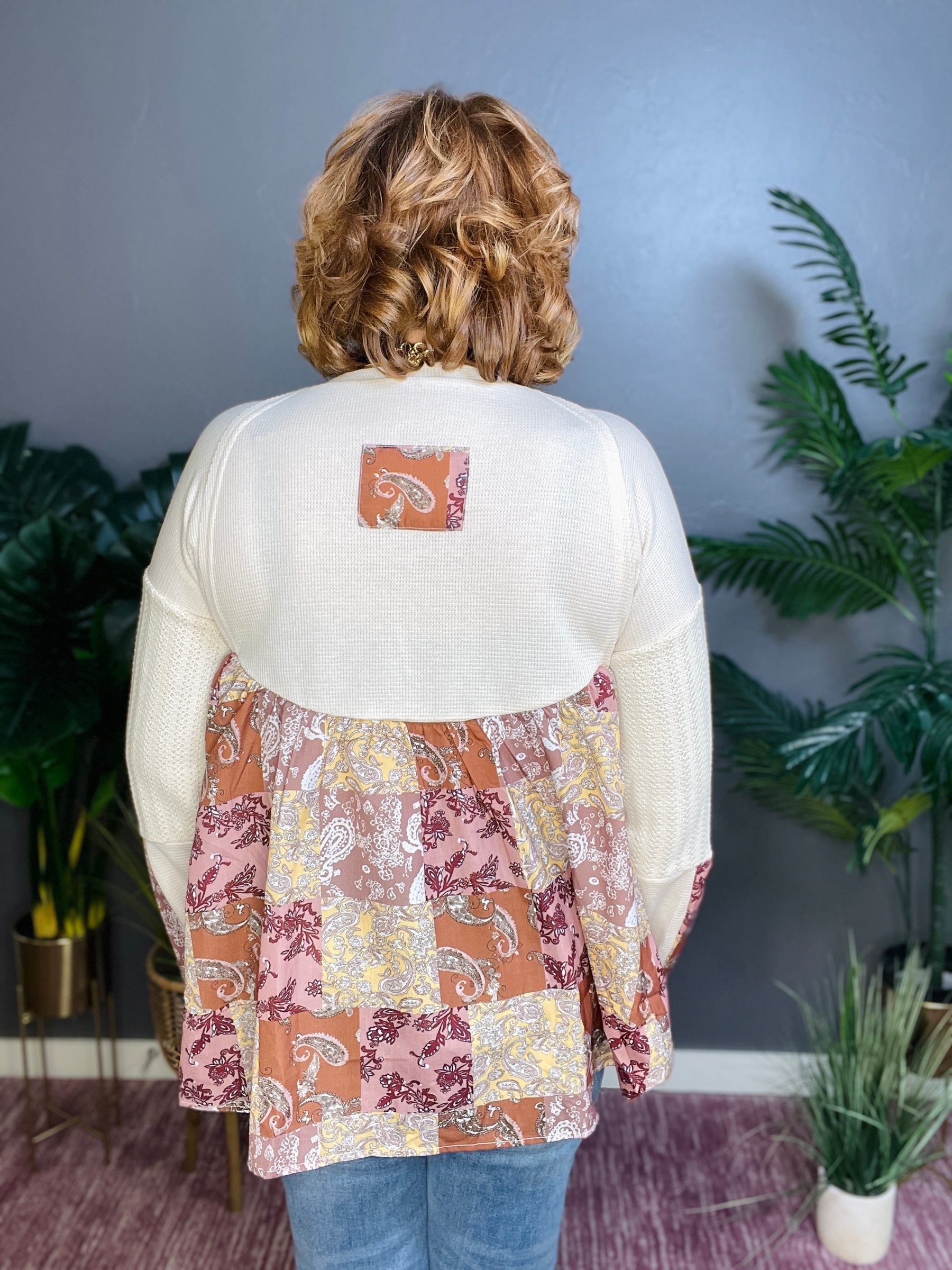 Boho Energy Paisley Print Patchwork Top