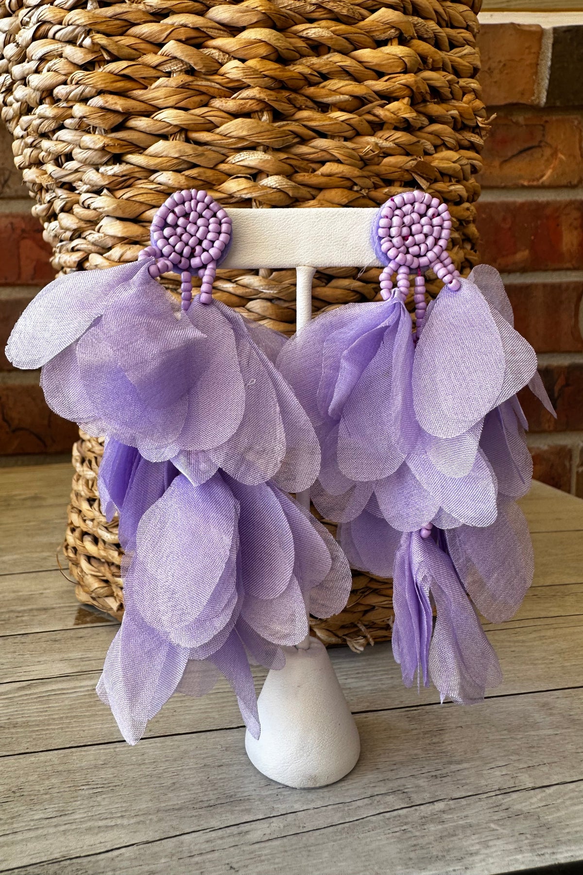 Purple Fabric Tassel Earrings - E095PU