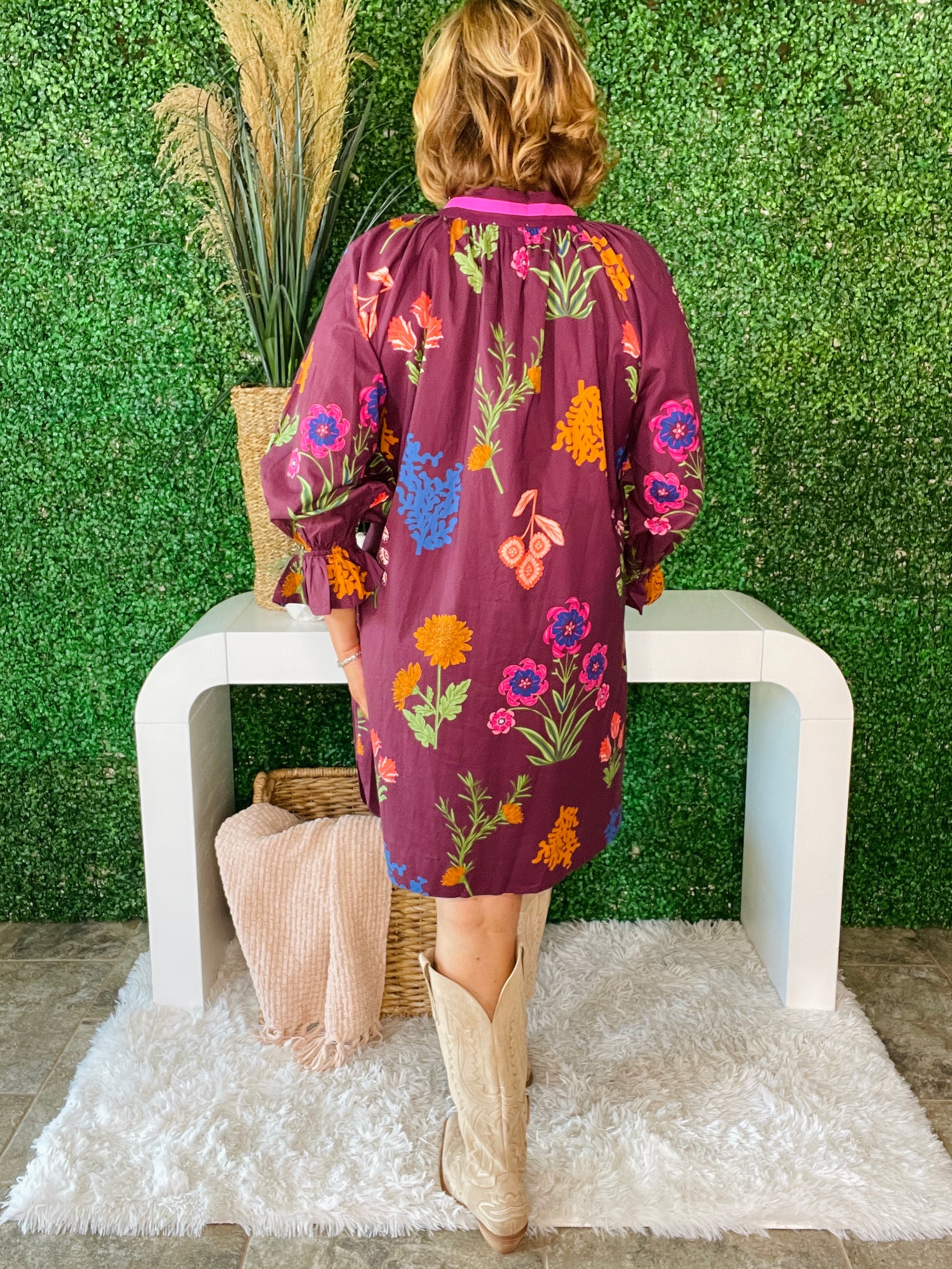 Bloom Boldly Burgundy Shift Dress - DR003BU