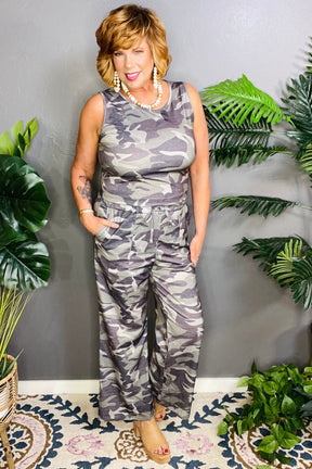 Hide And Chic Camouflage Tank And Drawstring Pant Set