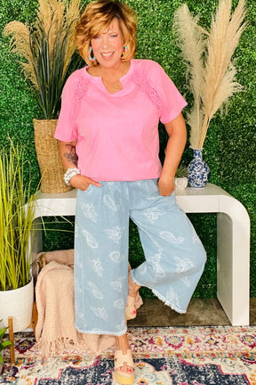 Paisley Spirit Light Denim Paisley Wide Leg Pants