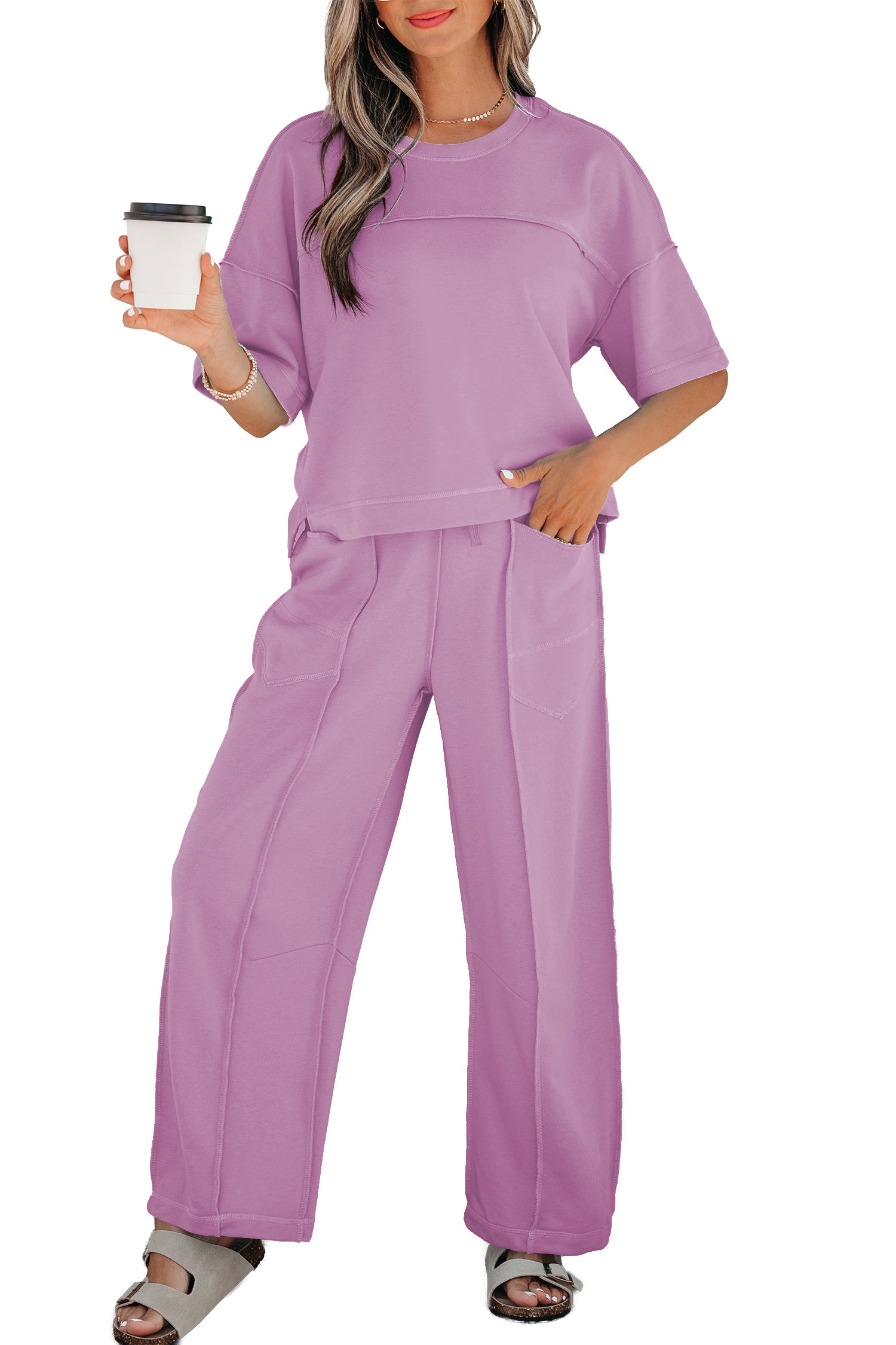 Here For It Orchid Top and Barrel Pant Set
