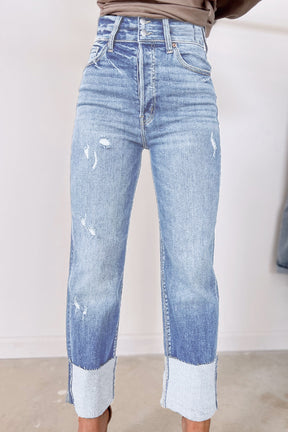 Cara High Waist Light Blue Distressed Straight Leg Jeans