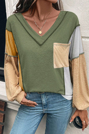 Block Party Colorblock V Neck Top