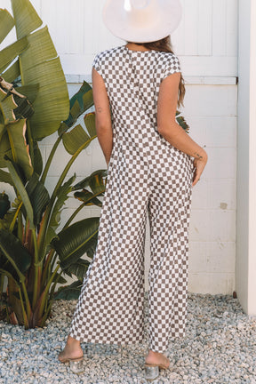 Check On That Khaki Checkered Jumpsuit
