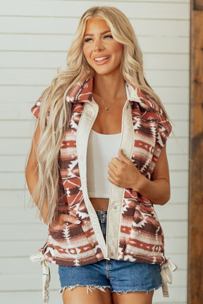 Cozy On Cue Geometric Print Fleece Vest