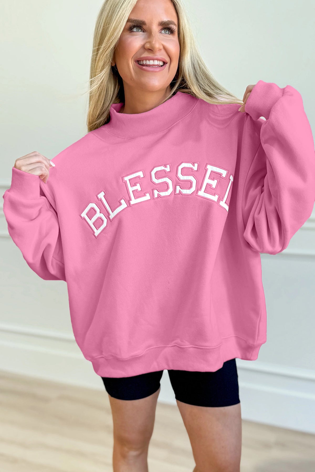 Blessed In Every Way Bright Pink Embroidered Sweatshirt