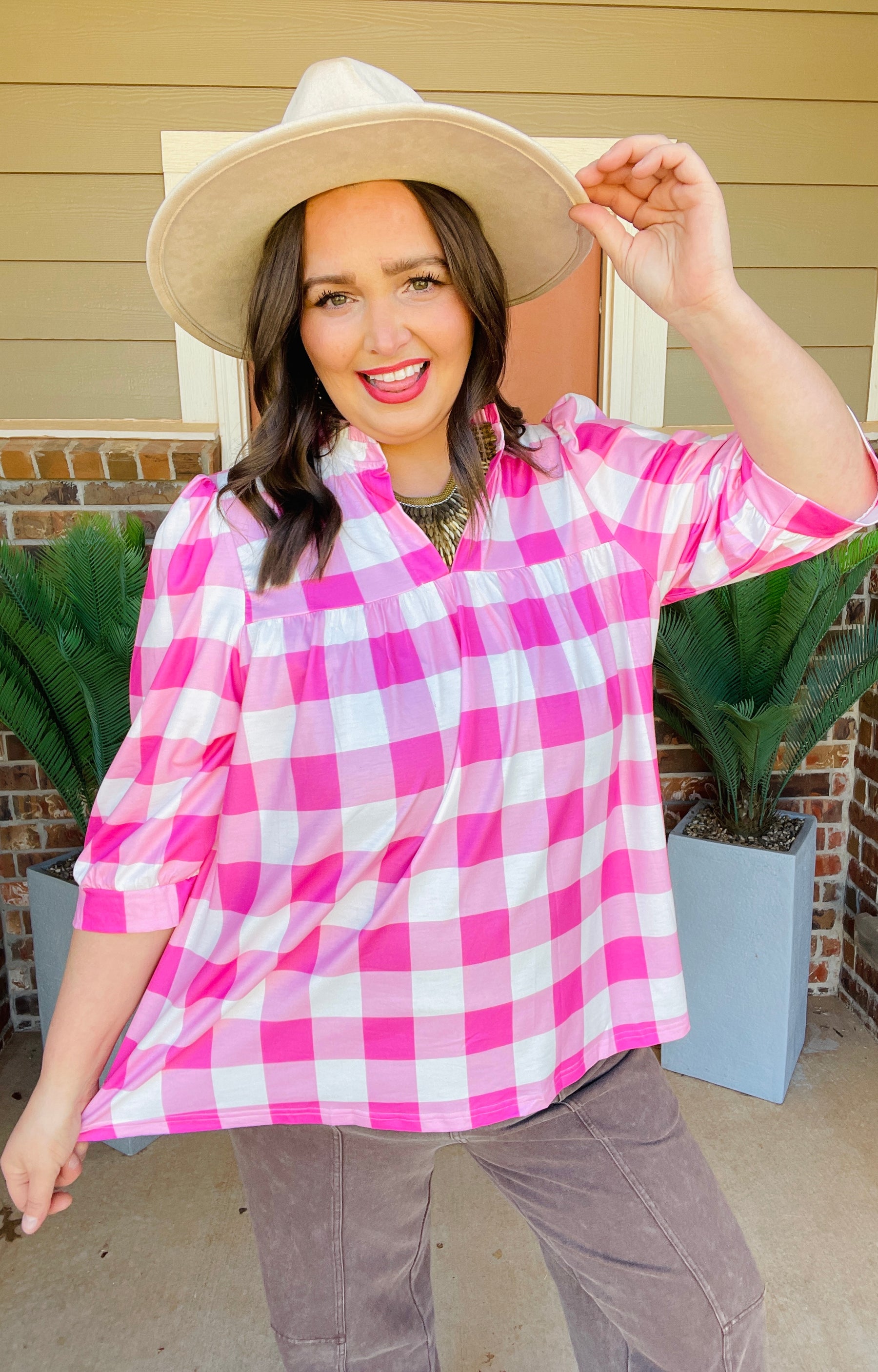 Checks And Charm Top - T072PK