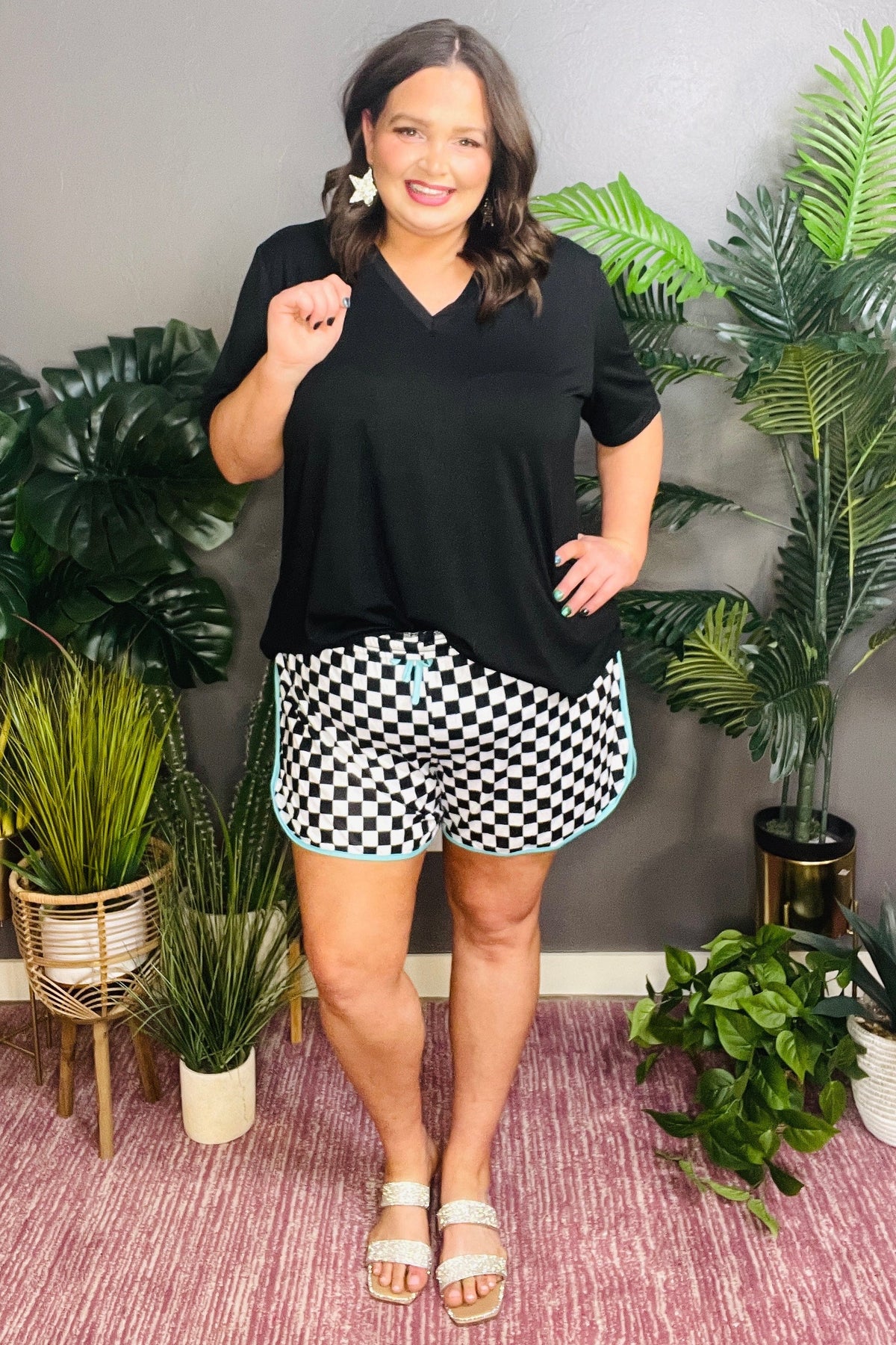 Checkered Charm Top And Short Set - SET030BW