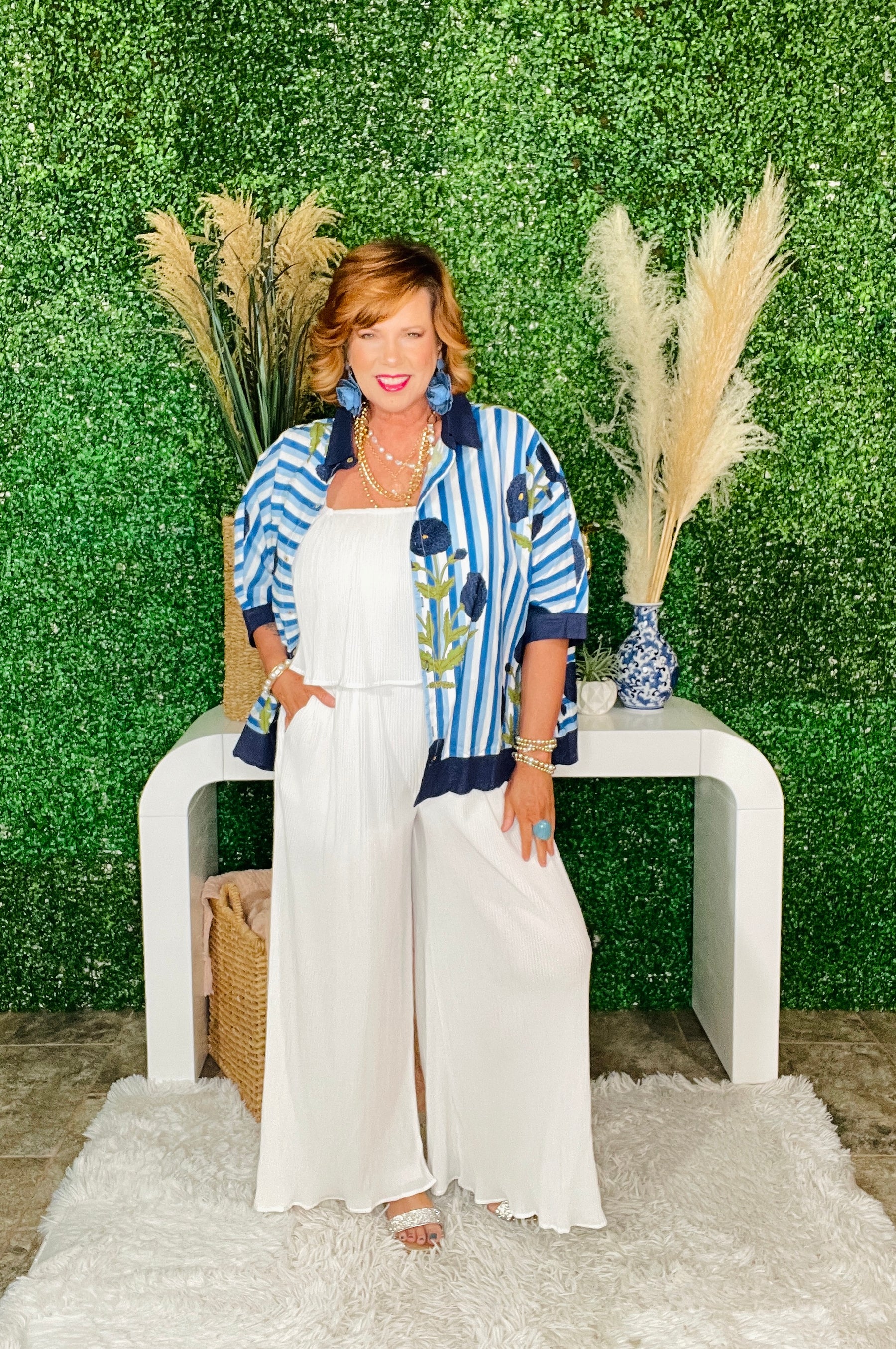 Dashing Darling Blue Floral Stripe Top