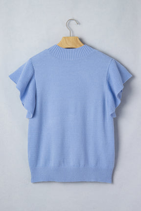 Daily Classic Blue Ruffle Sleeve Top