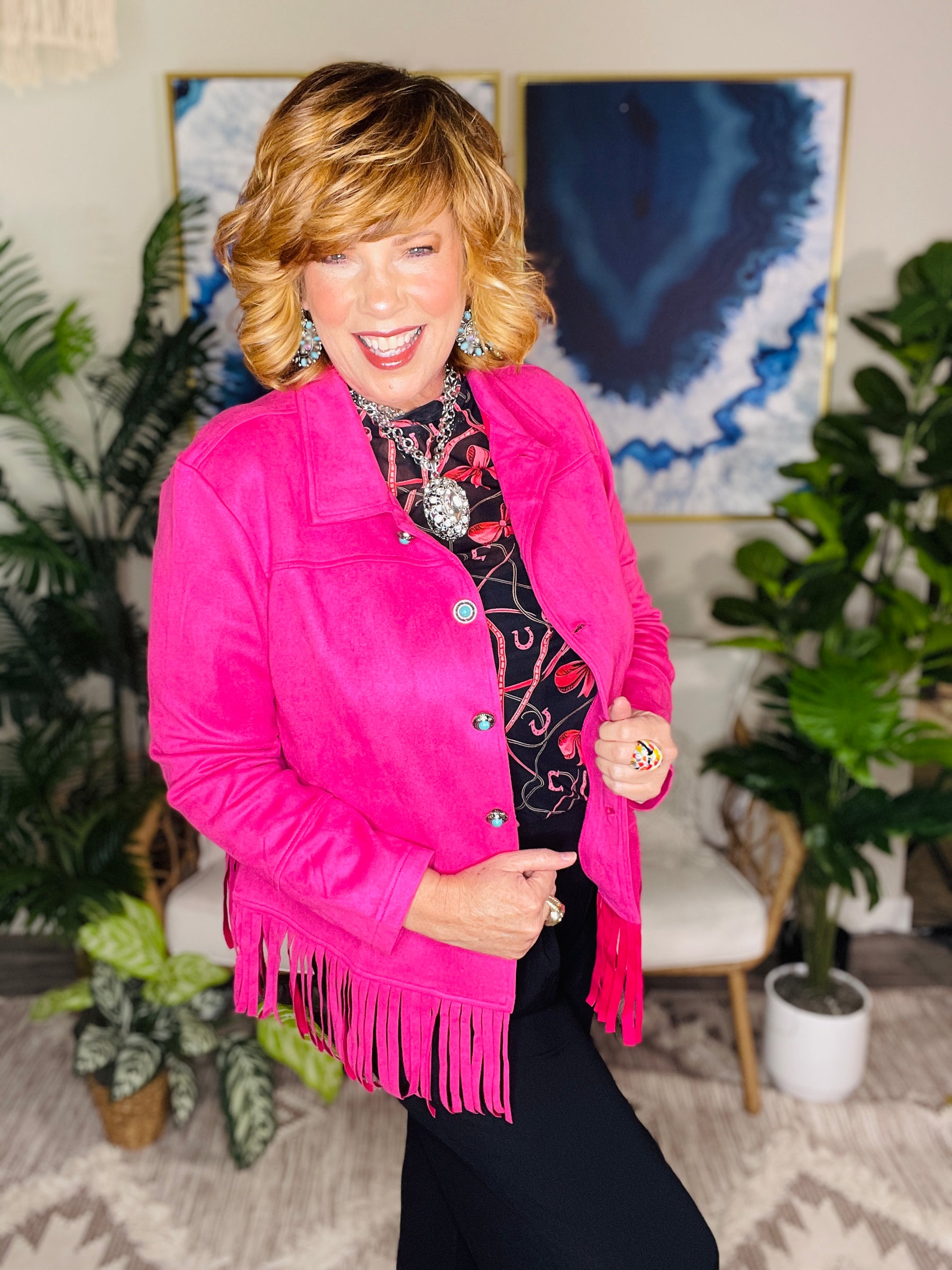 Country Girl Crush Pink Fringe Jacket - OT196PK