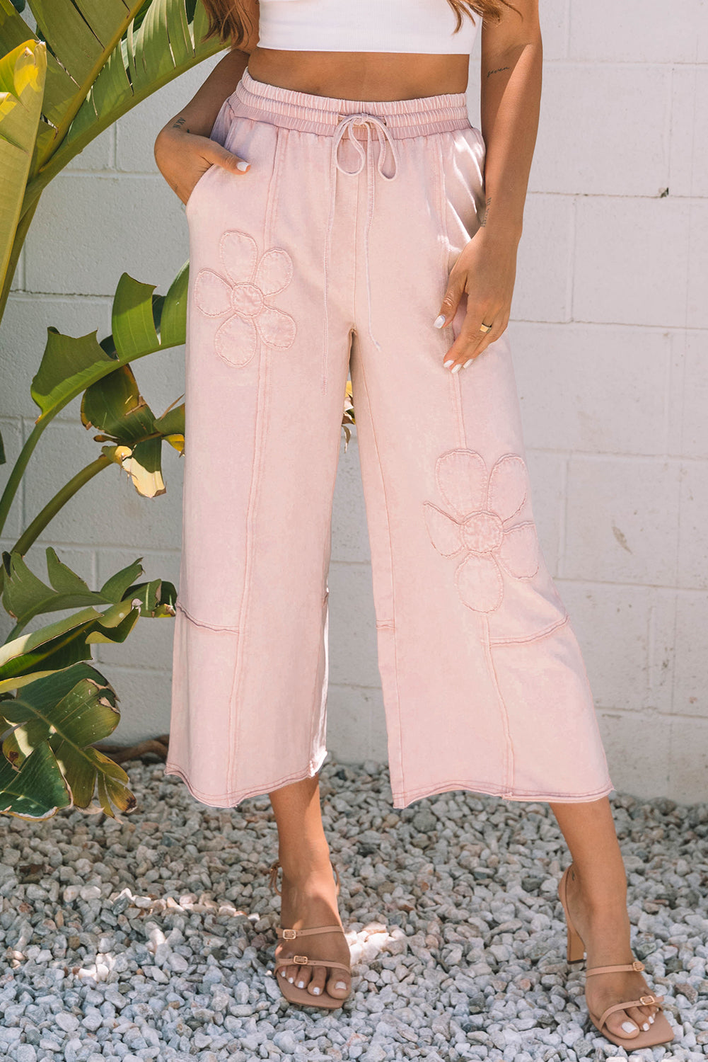 Boho Blooms Pink Flower Patch Mineral Washed Pants