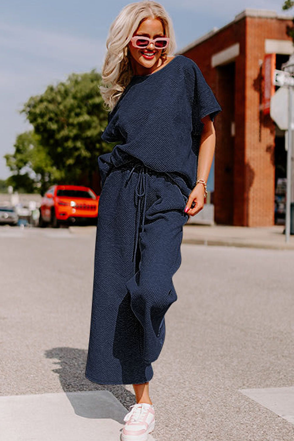 Set Things In Motion Navy Top and Drawstring Pants Set