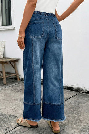 Worth Your While Dark Blue Drawstring Wide Leg Denim Pant