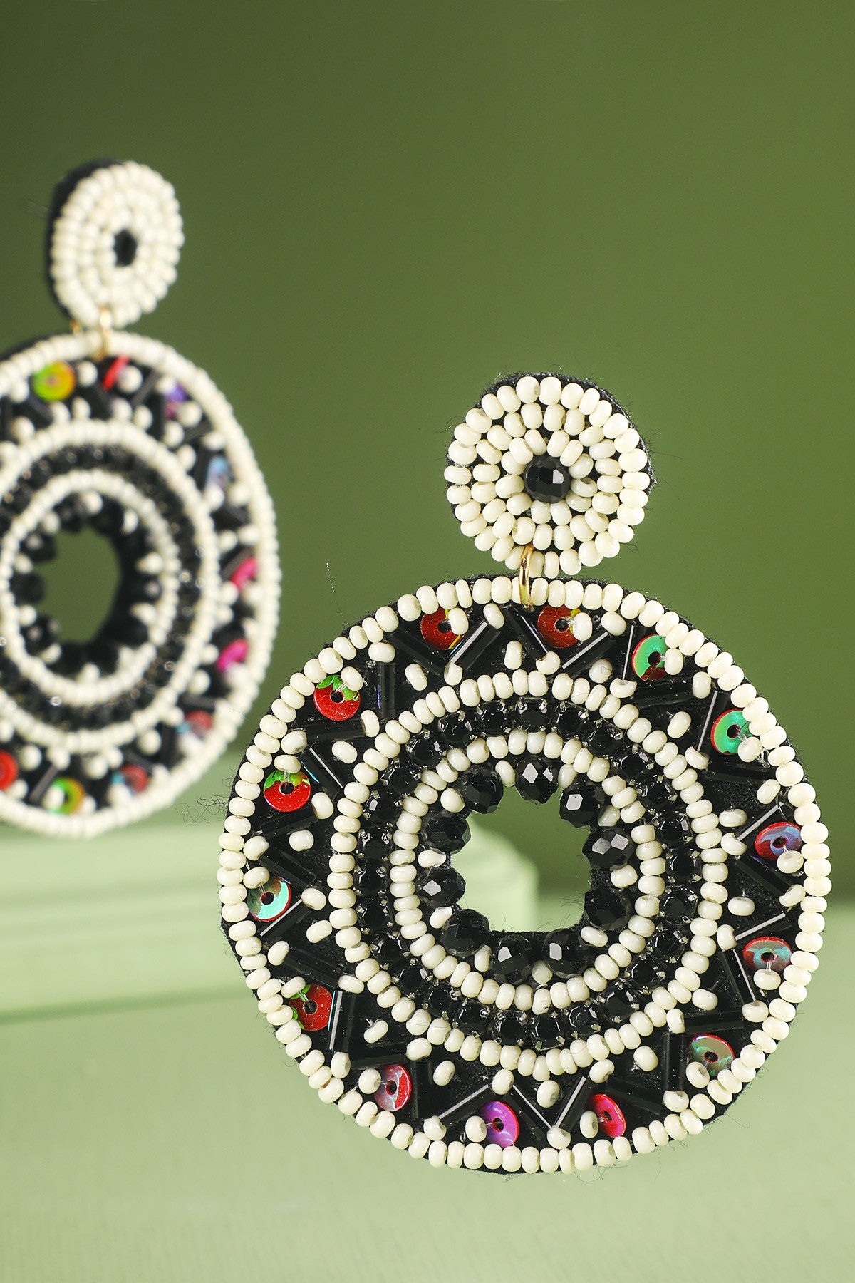 Ivory Seed Bead Disc Drop Earring - E054IV