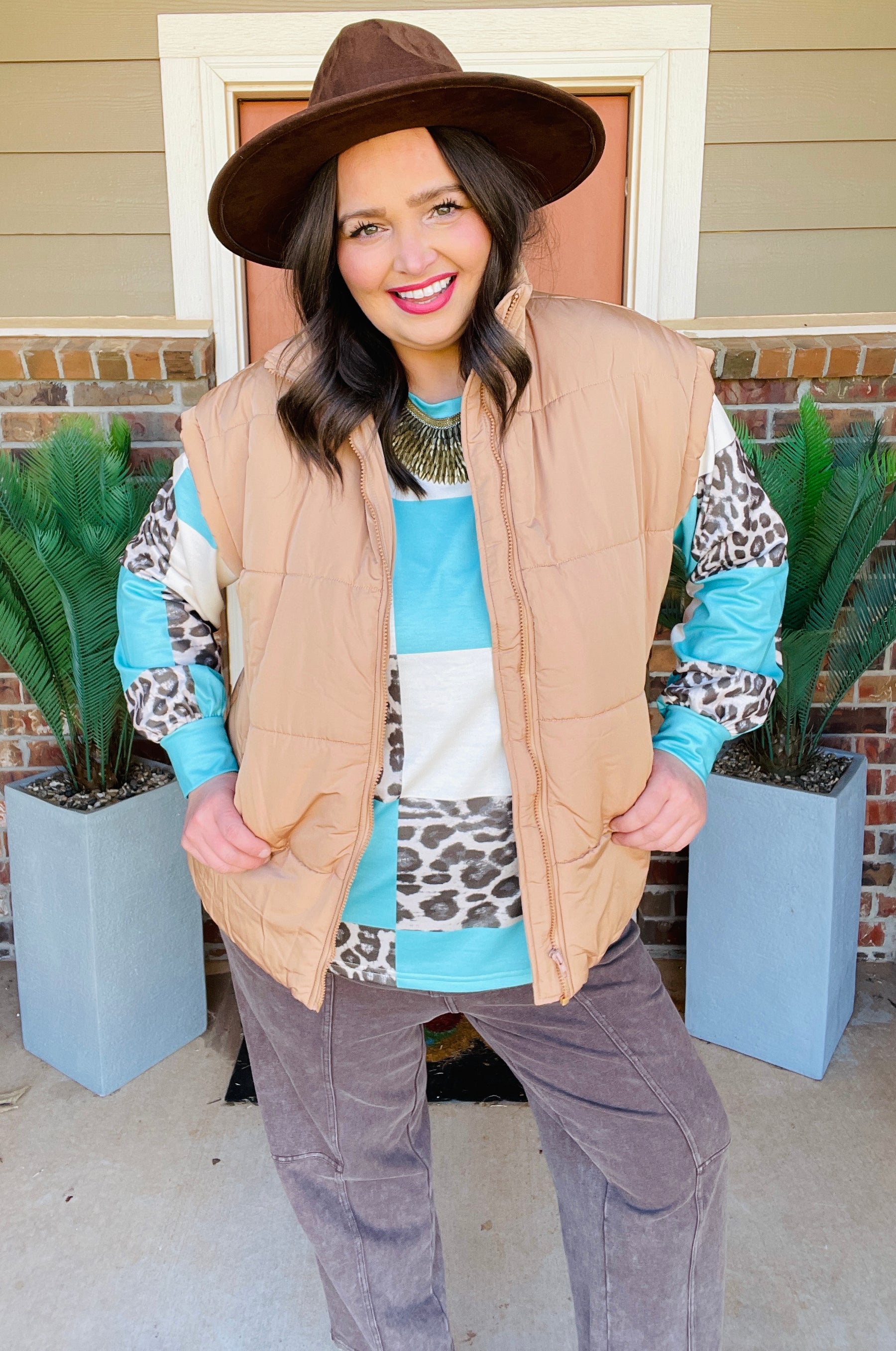Spots And Blocks Turquoise Top - T078TQ