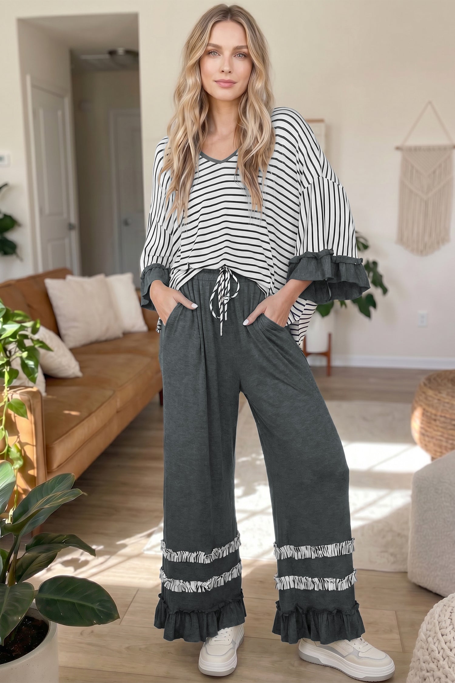 Ruffle Me Cozy Top And Pant Set (2 Colors)