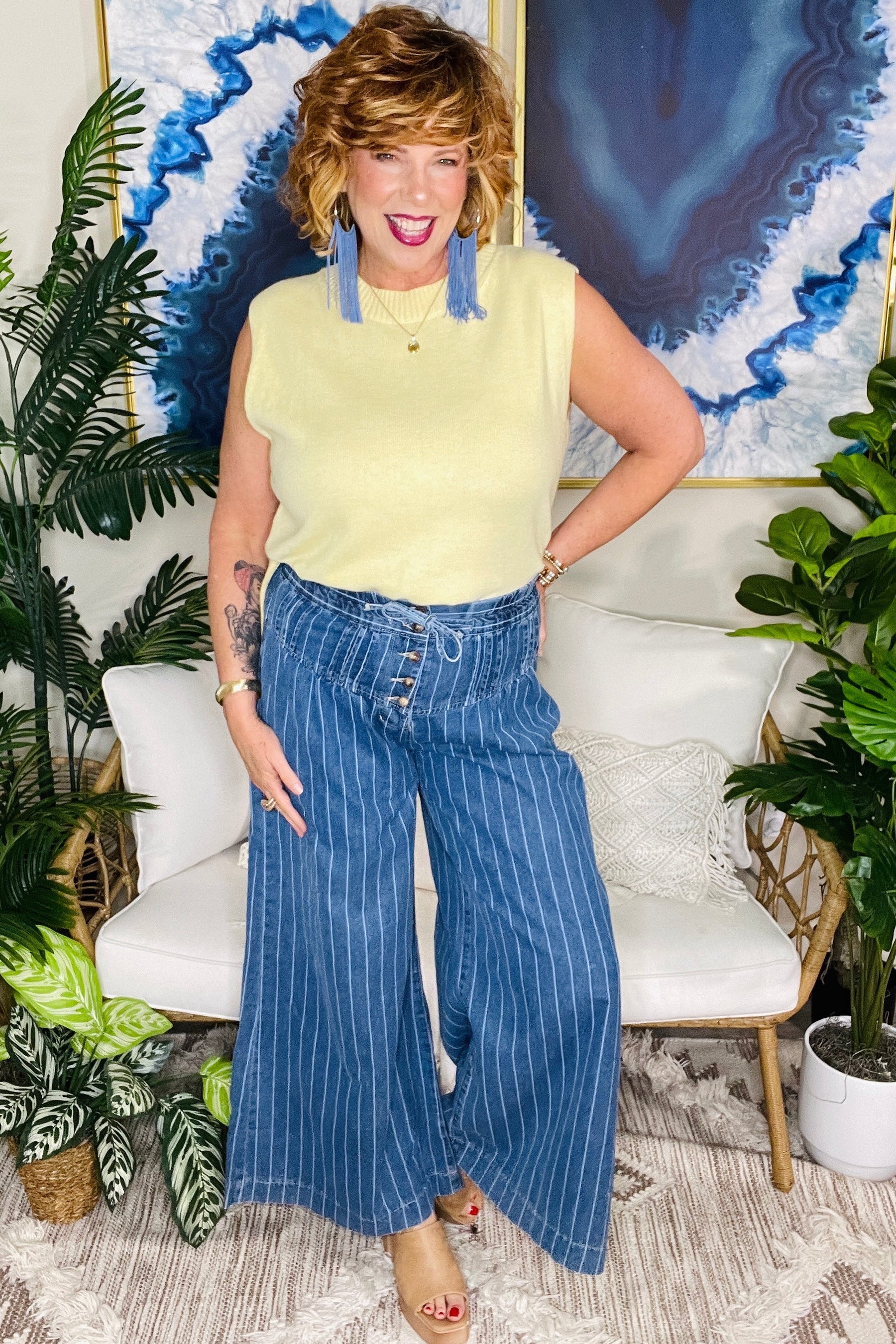 Just Add Stripes Wide Leg Jeans