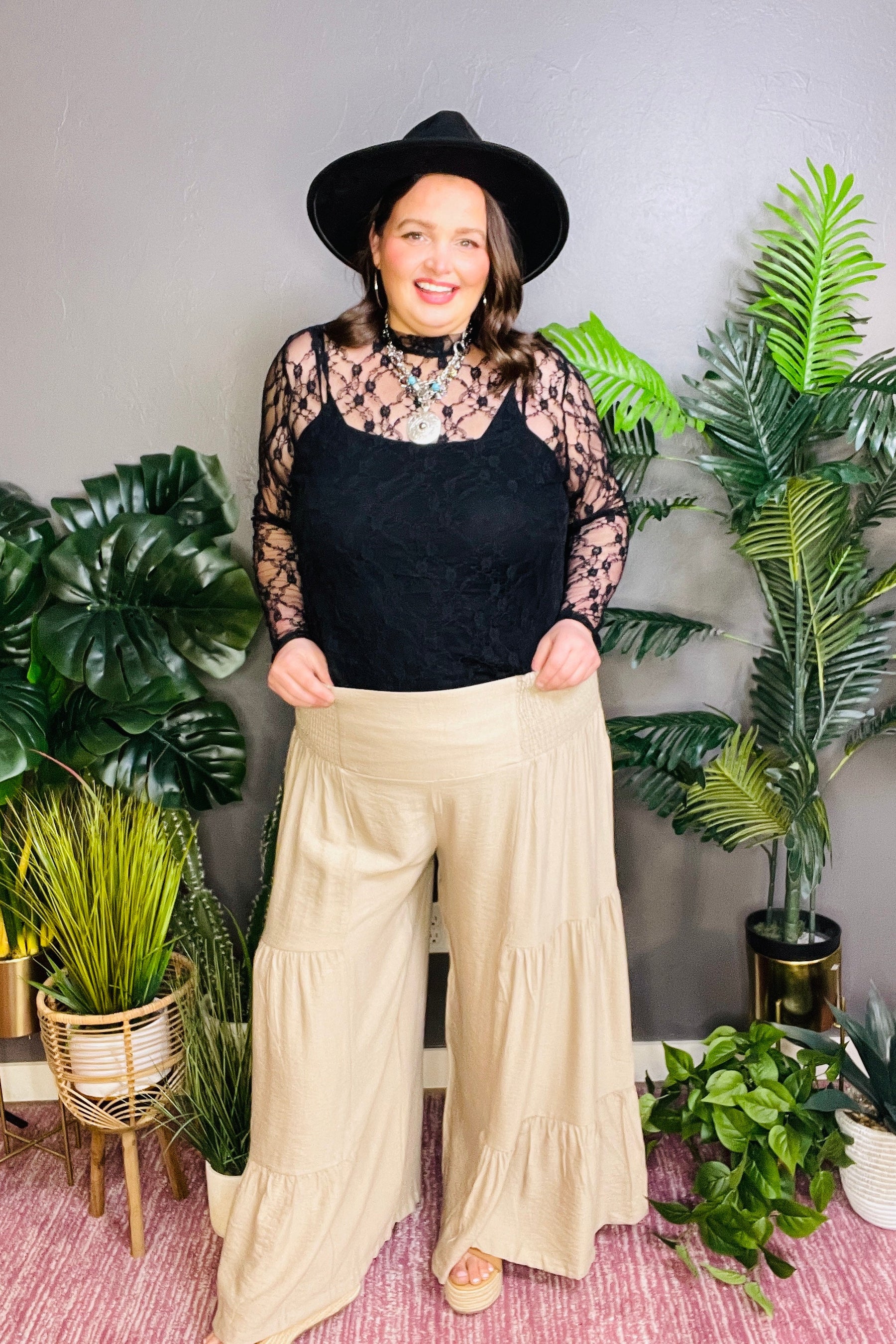 Southern Flair Beige Tiered Wide Leg Pants - P086BG