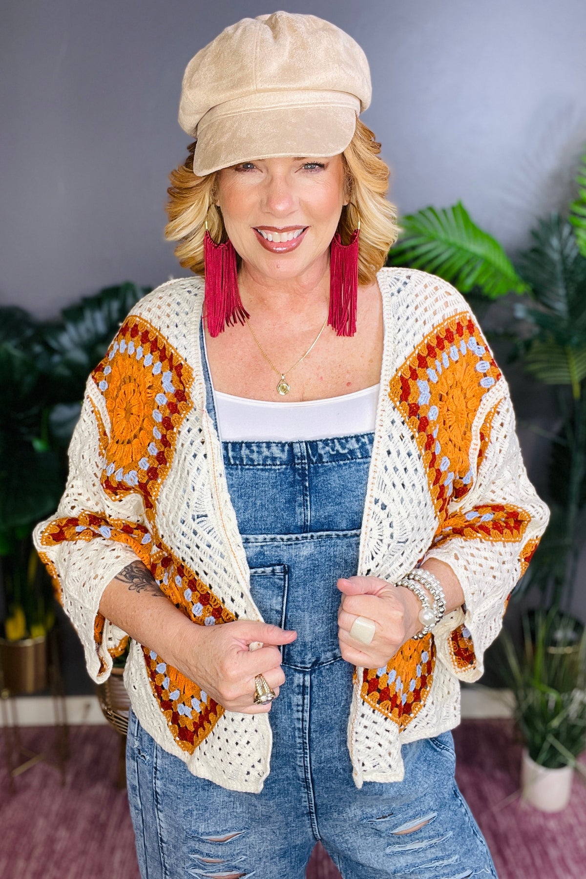 Hippie At Heart Ivory/Orange Crochet Cardigan