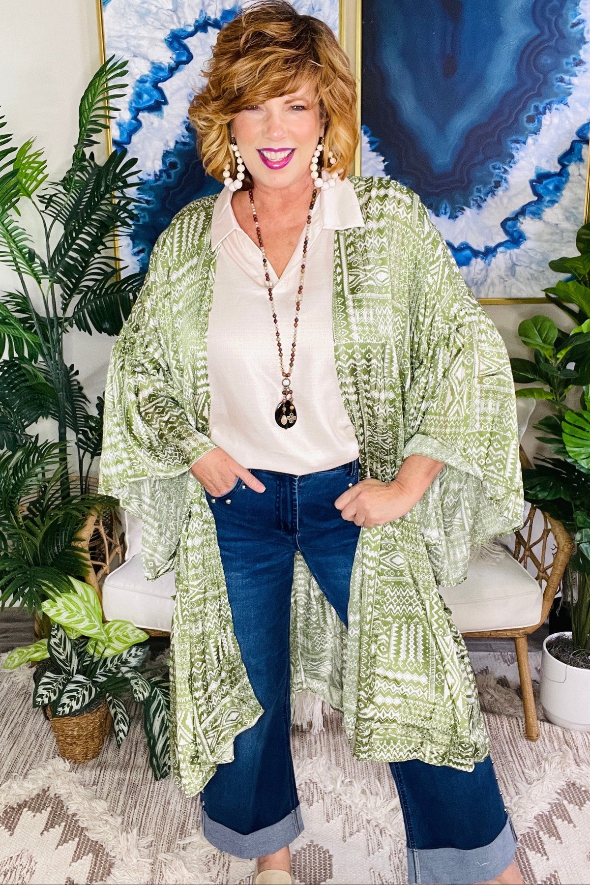 Wander This Way Green Kimono - OT201GN