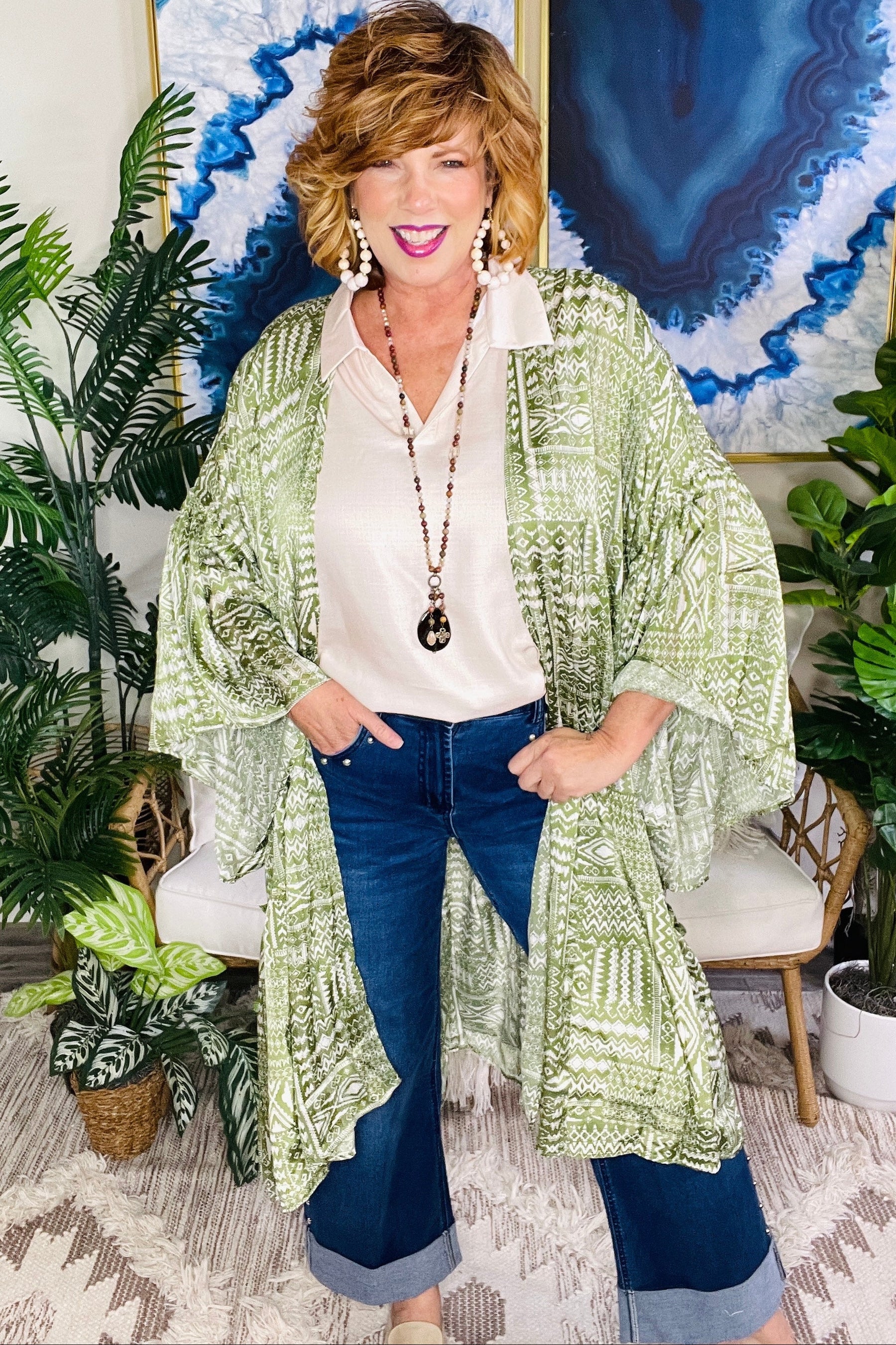 Wander This Way Green Kimono - OT201GN