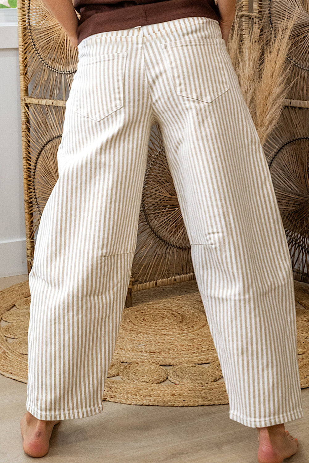 Just Feels Right Khaki Stripe Casual Barrel Jeans