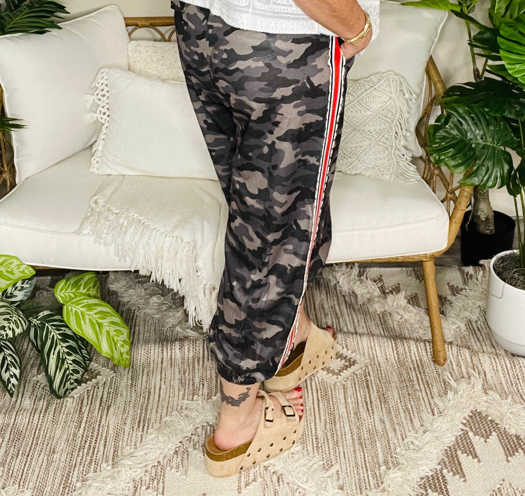 Hide And Seek Green Camouflage Striped Side Panel Pants