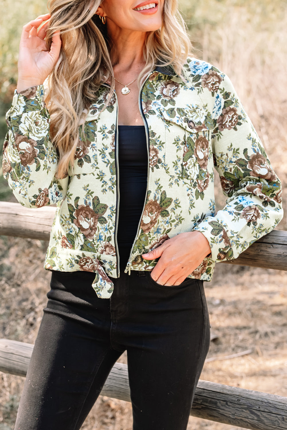 Wildflower Mist Floral Print Zip Up Jacket