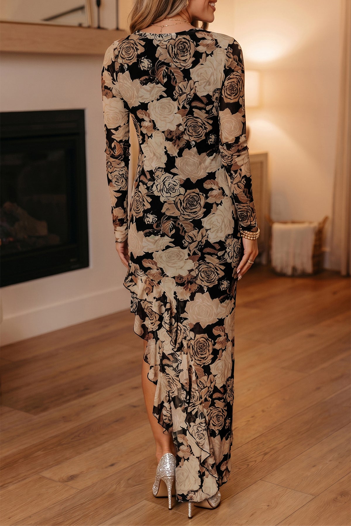Timeless Romance Asymmetric Ruffle Split Hem Mesh Dress