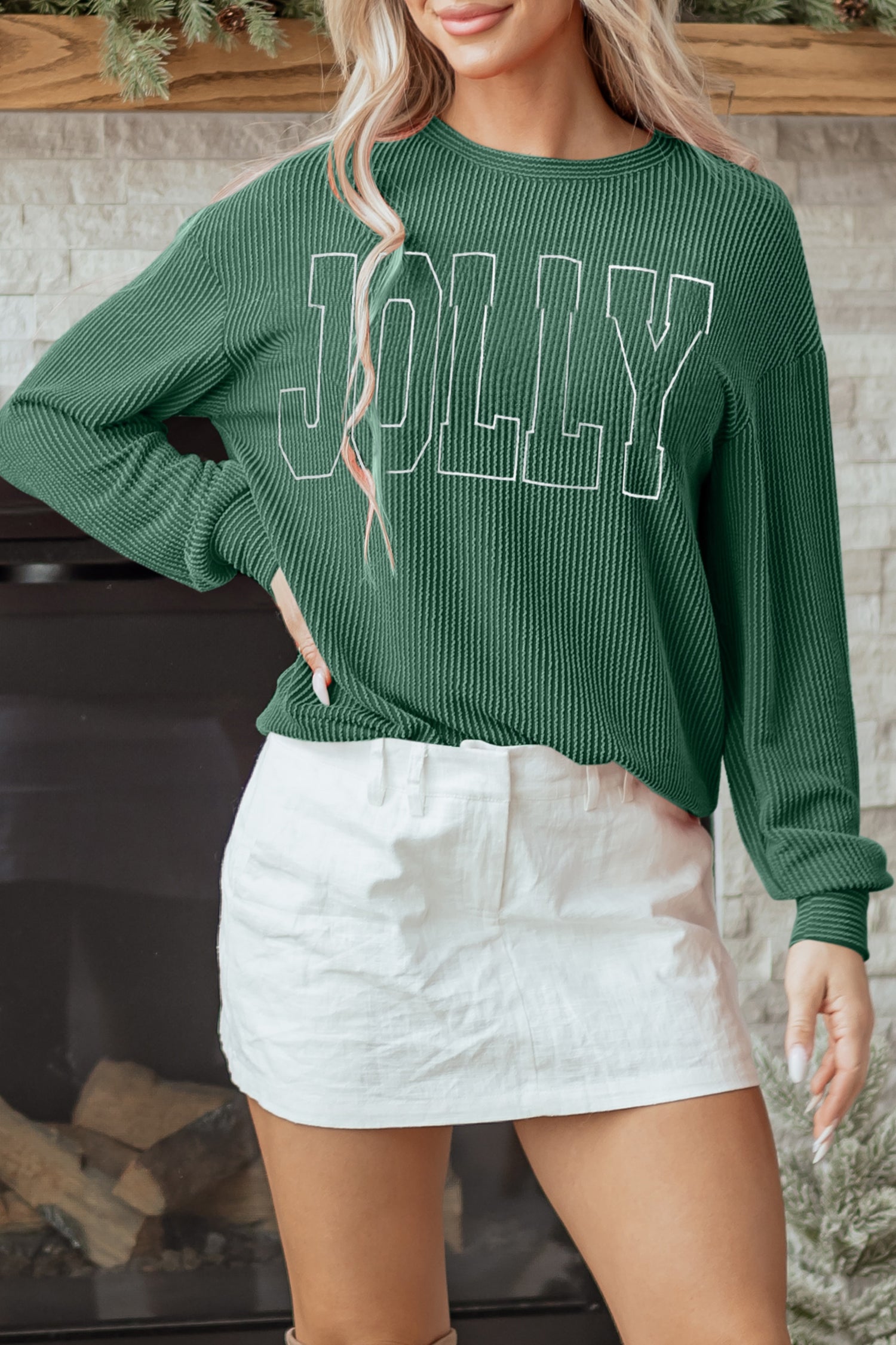 Green Ribbed Merry Top