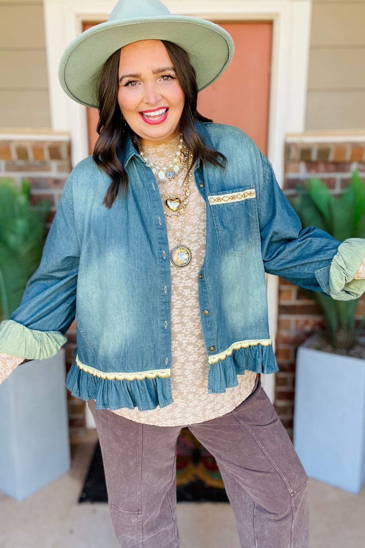 Ruffle My Denim Top - T034DN