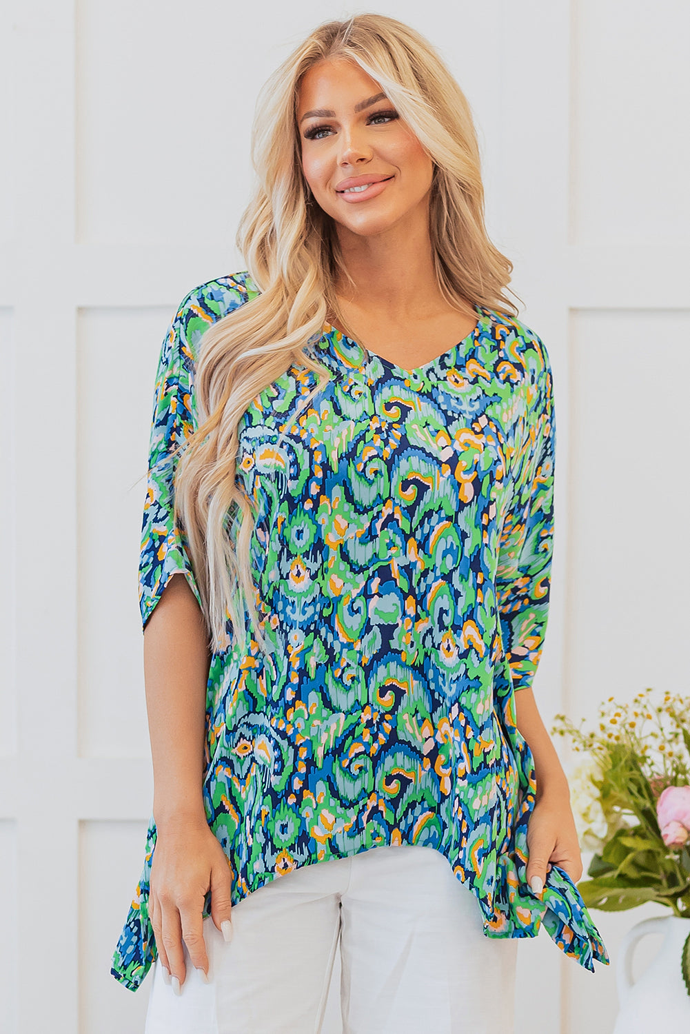 Made You Look Green Abstract Loose Fit Top