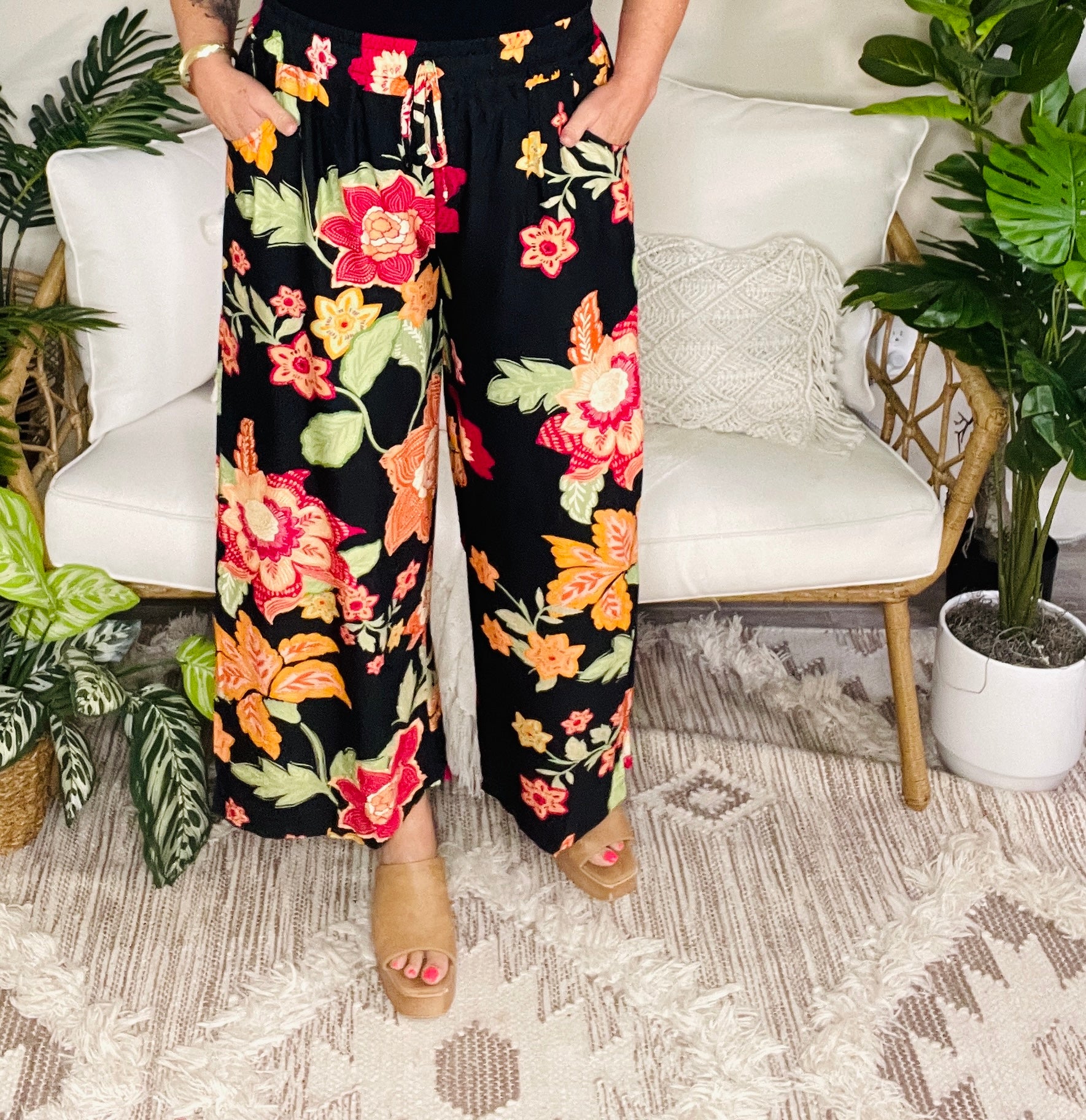 Boho Botanical Wide Leg Pant - P163BK