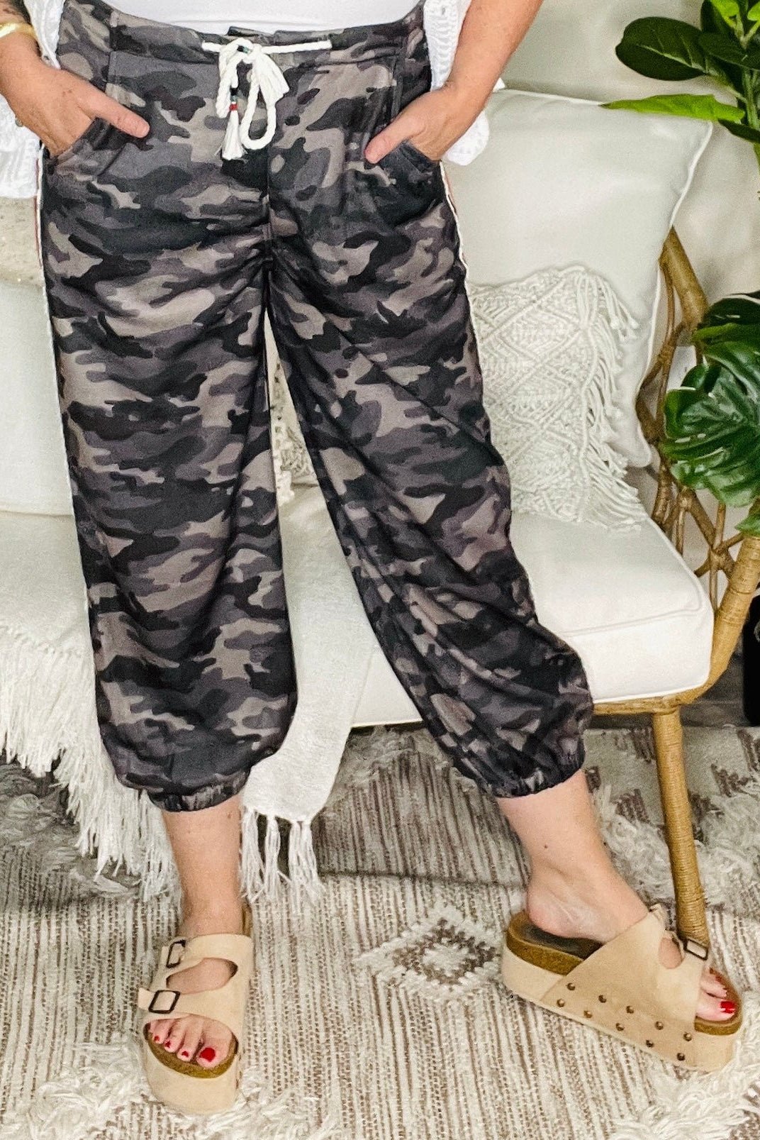 Hide And Seek Green Camouflage Striped Side Panel Pants