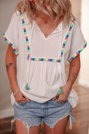 The Perfect Touch Colorful Fringed Detail Top