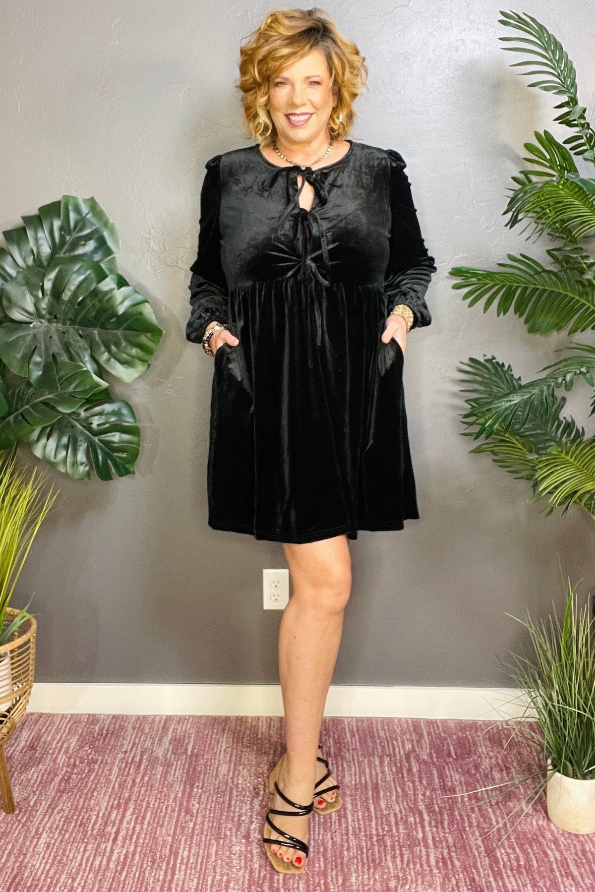 Dress Up Time Velvet Bubble Sleeve Mini Dress
