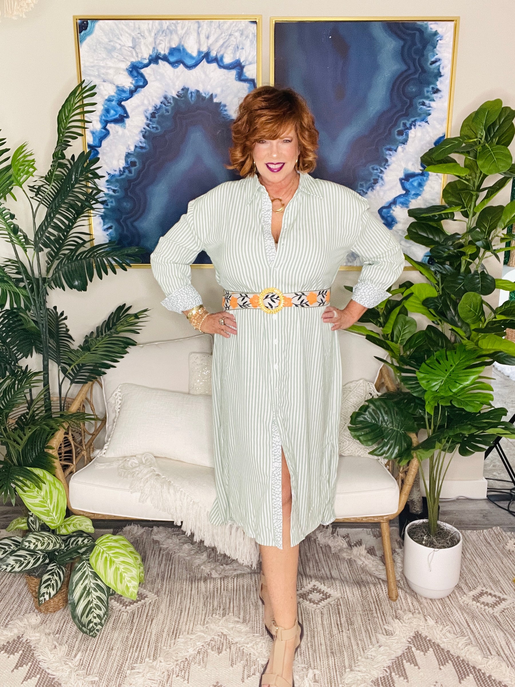 Coastal Cutie Sage Shirt Dress - DR080SG