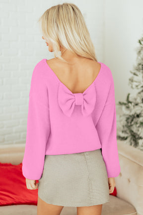 Bow Bella - Bonbon Festive Bow Backless Bubble Sleeve Sweater