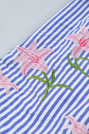 Endless Summer Stripe Floral Embroidered Top