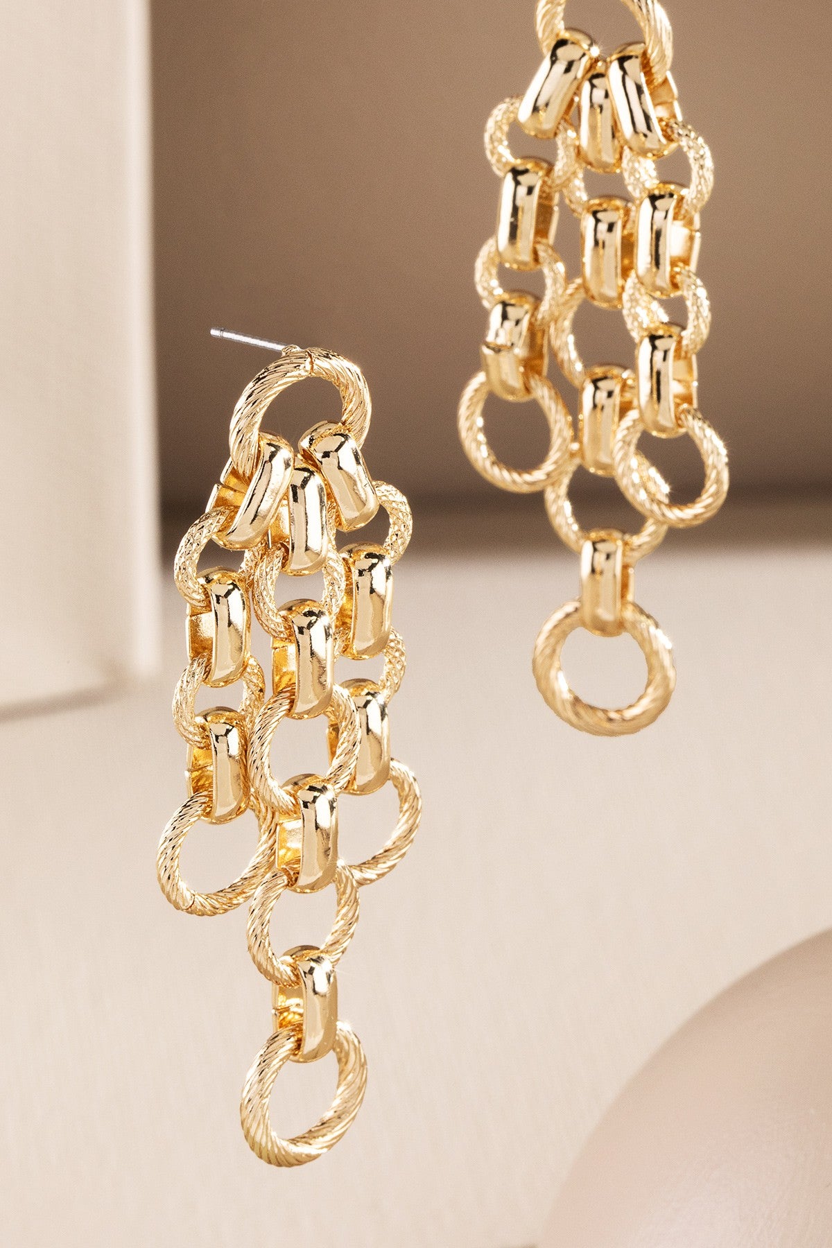 Textured Link Cascade Earrings - E057GO