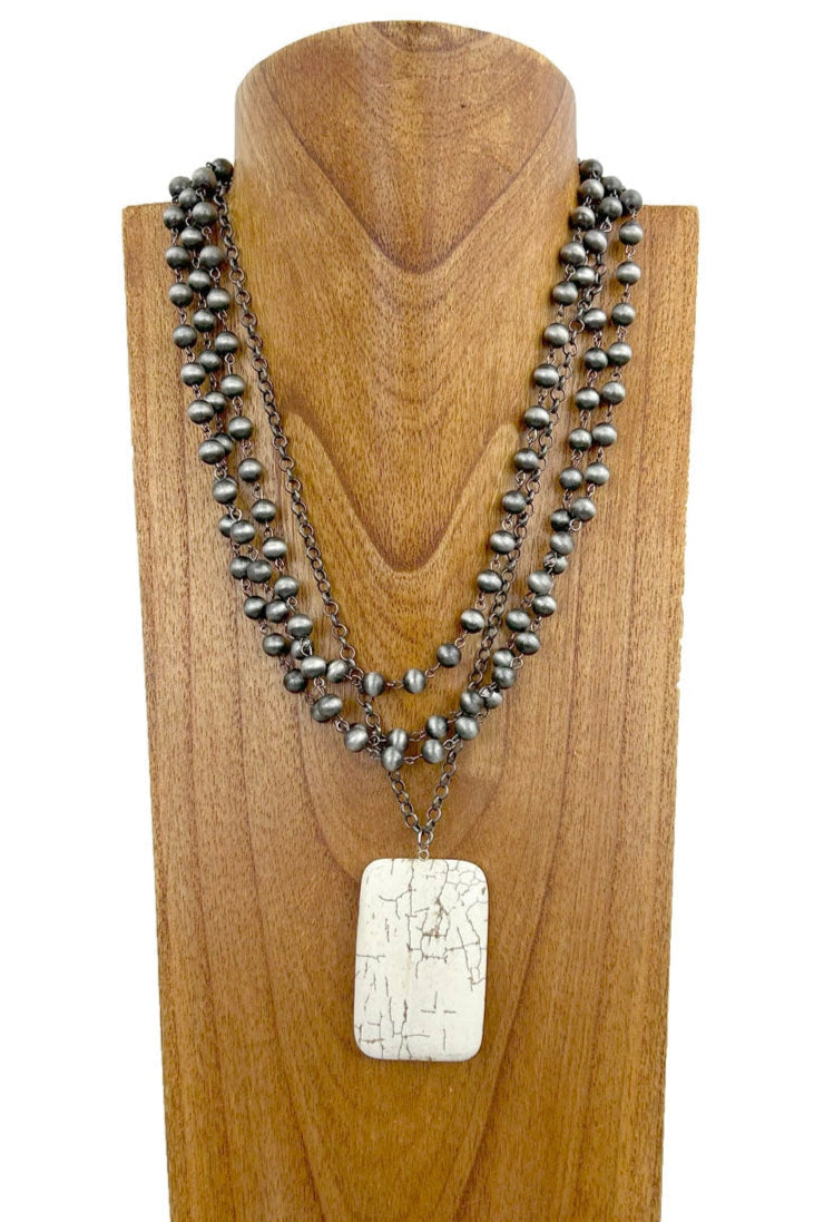 Navajo Beads With Large White Rectangle Pendant - N030WH