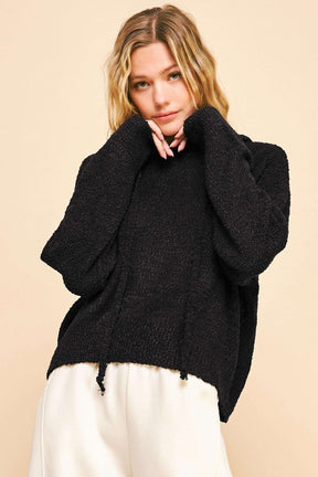 Soft And Cozy Black Hooded Sweater - T10880BK