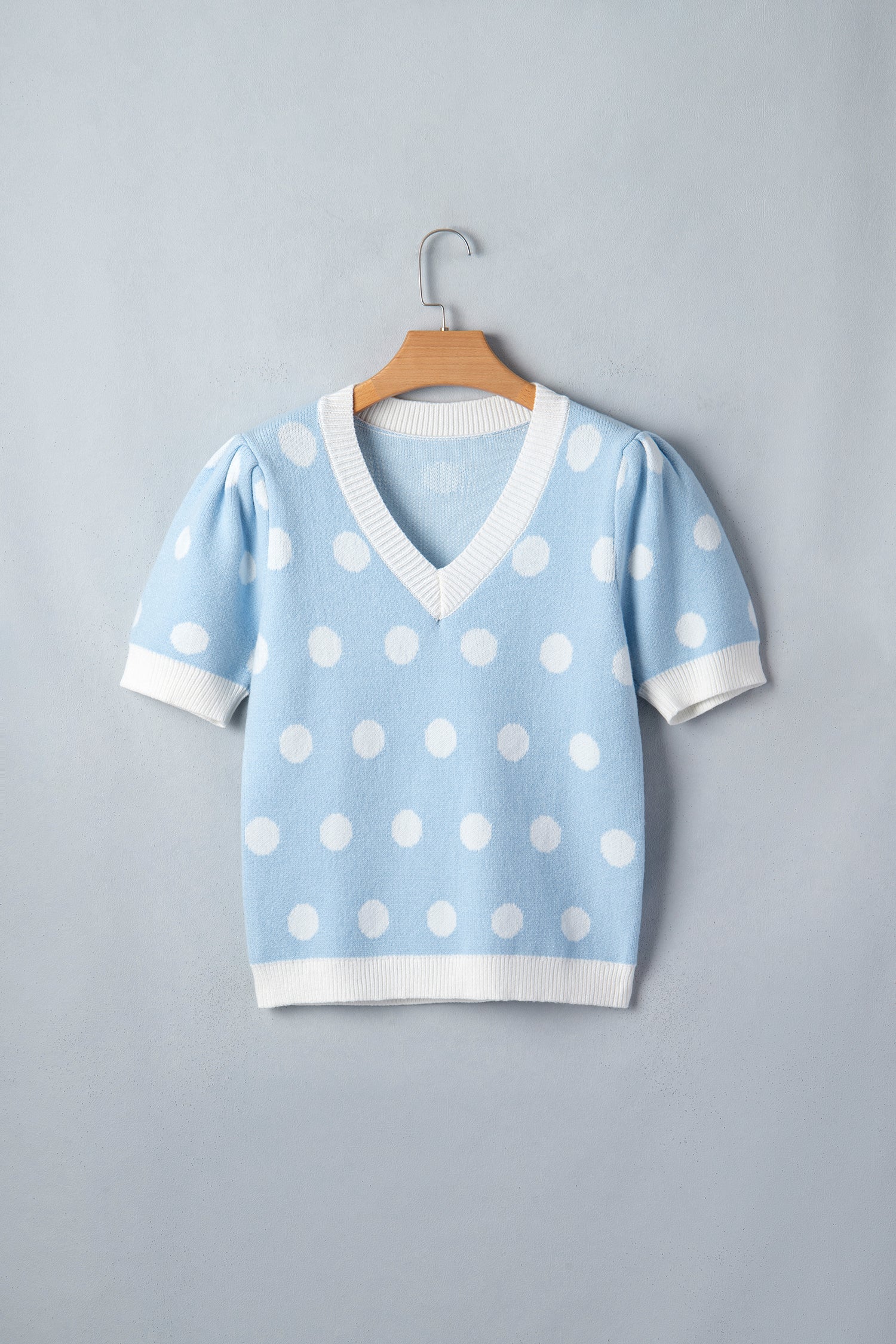 Haute Spot Blue Polka Dot Sweater Top