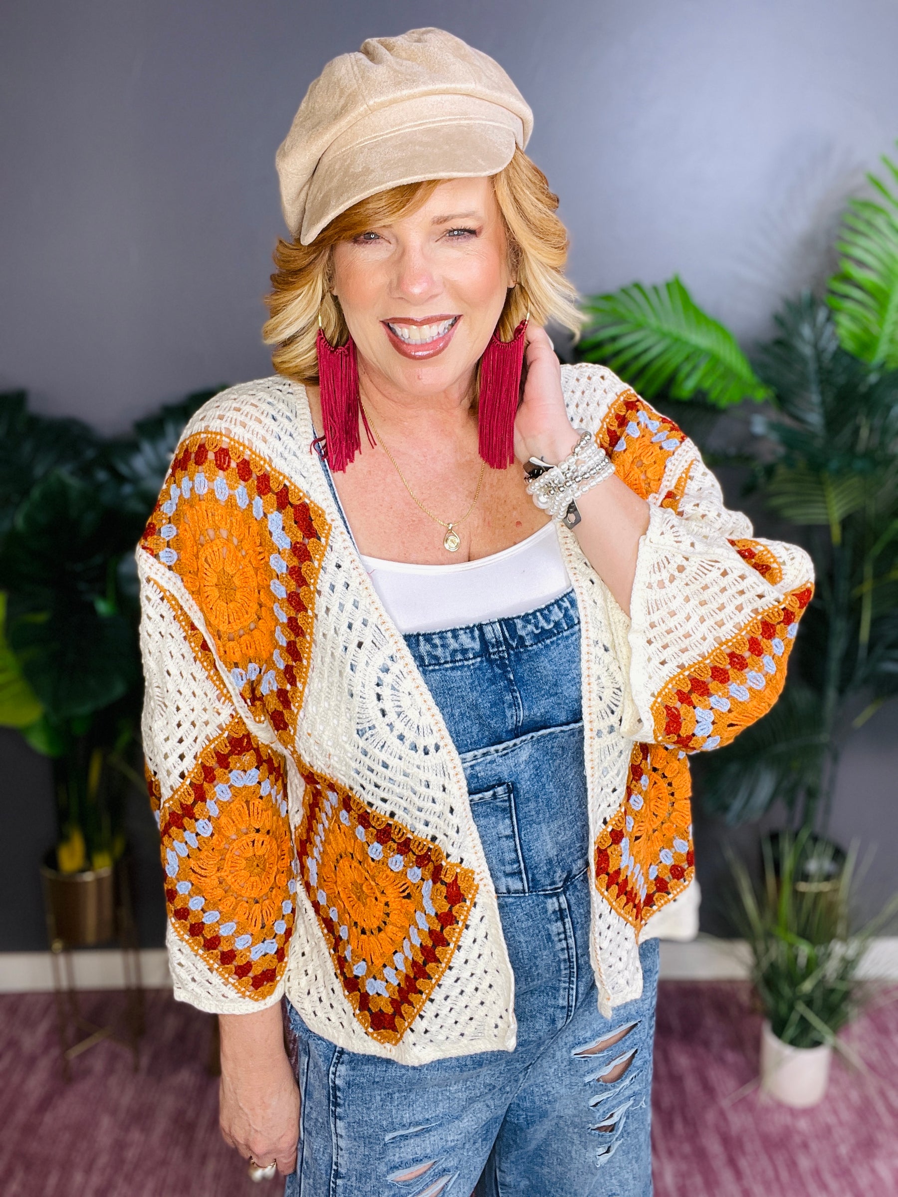 Hippie At Heart Ivory/Orange Crochet Cardigan
