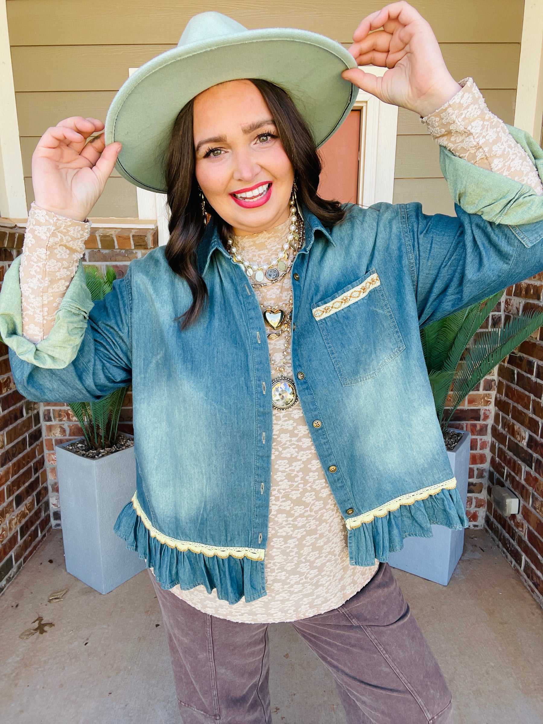 Ruffle My Denim Top - T034DN
