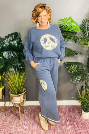Peace All Around Denim Blue Pants - P039DB