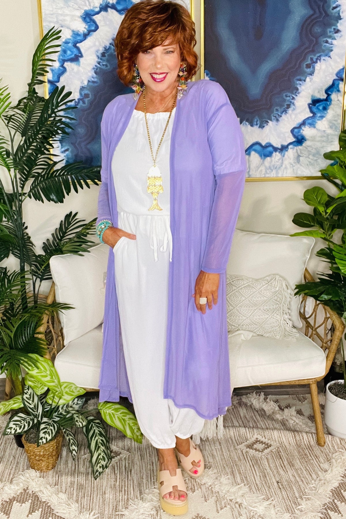 Finishing Touch Lavender Sheer Mesh Duster