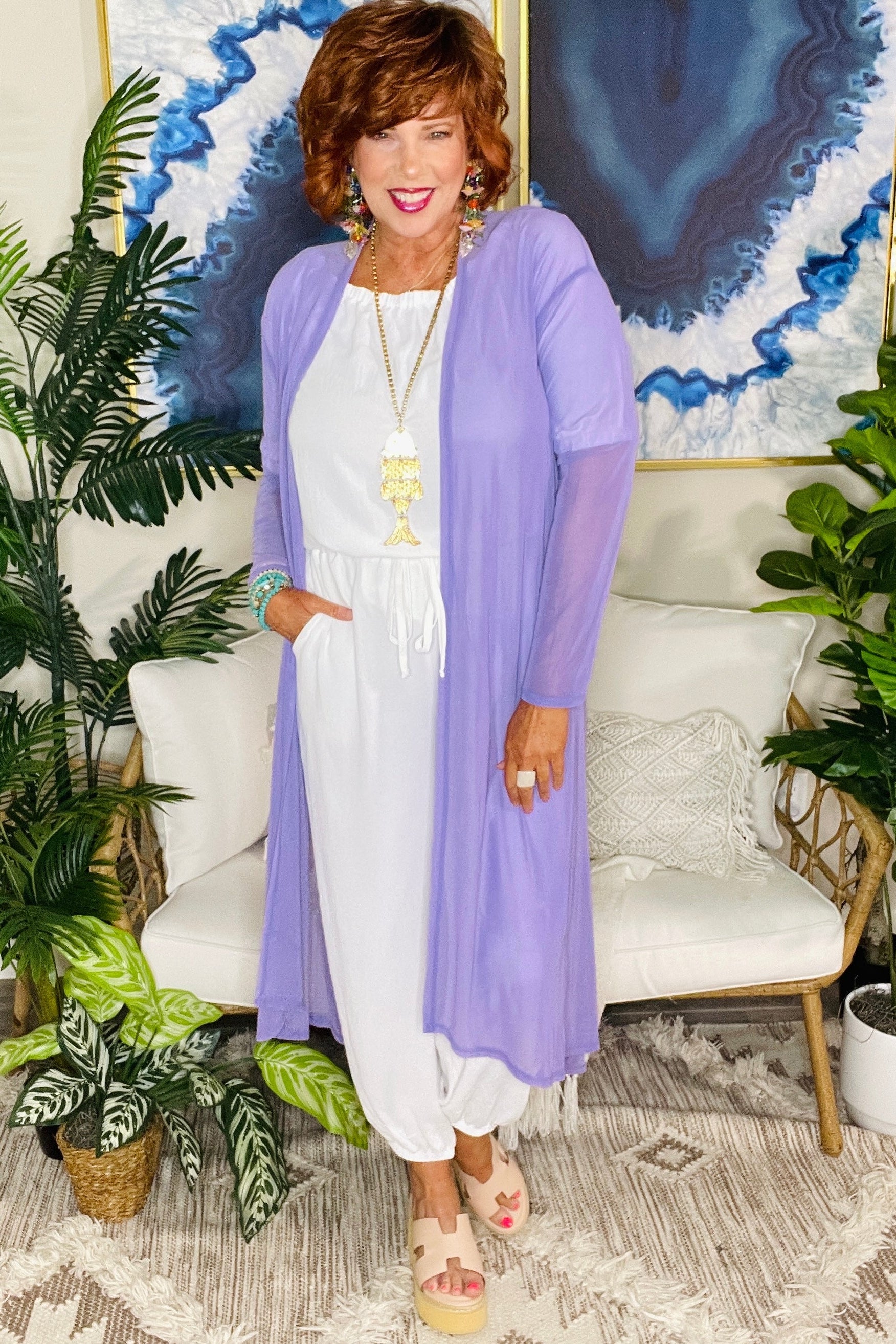 Finishing Touch Lavender Sheer Mesh Duster